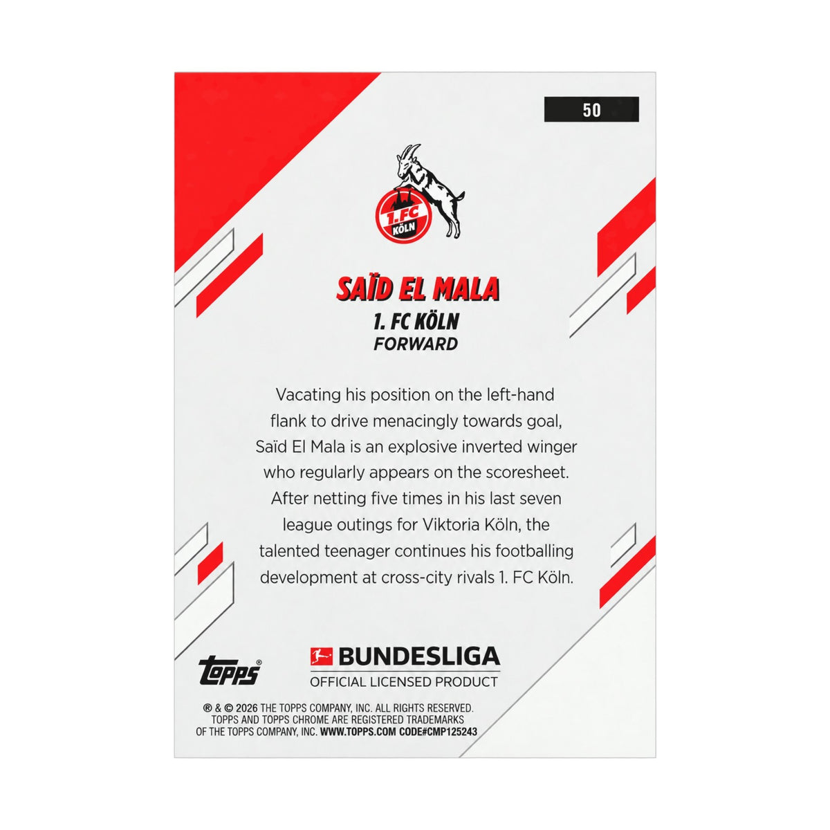 Topps Bundesliga Chrome 25/26 Said El Mala RC 1.FC Köln Base