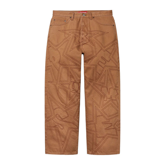 Supreme Stars Topstitch Baggy Jeans Brown