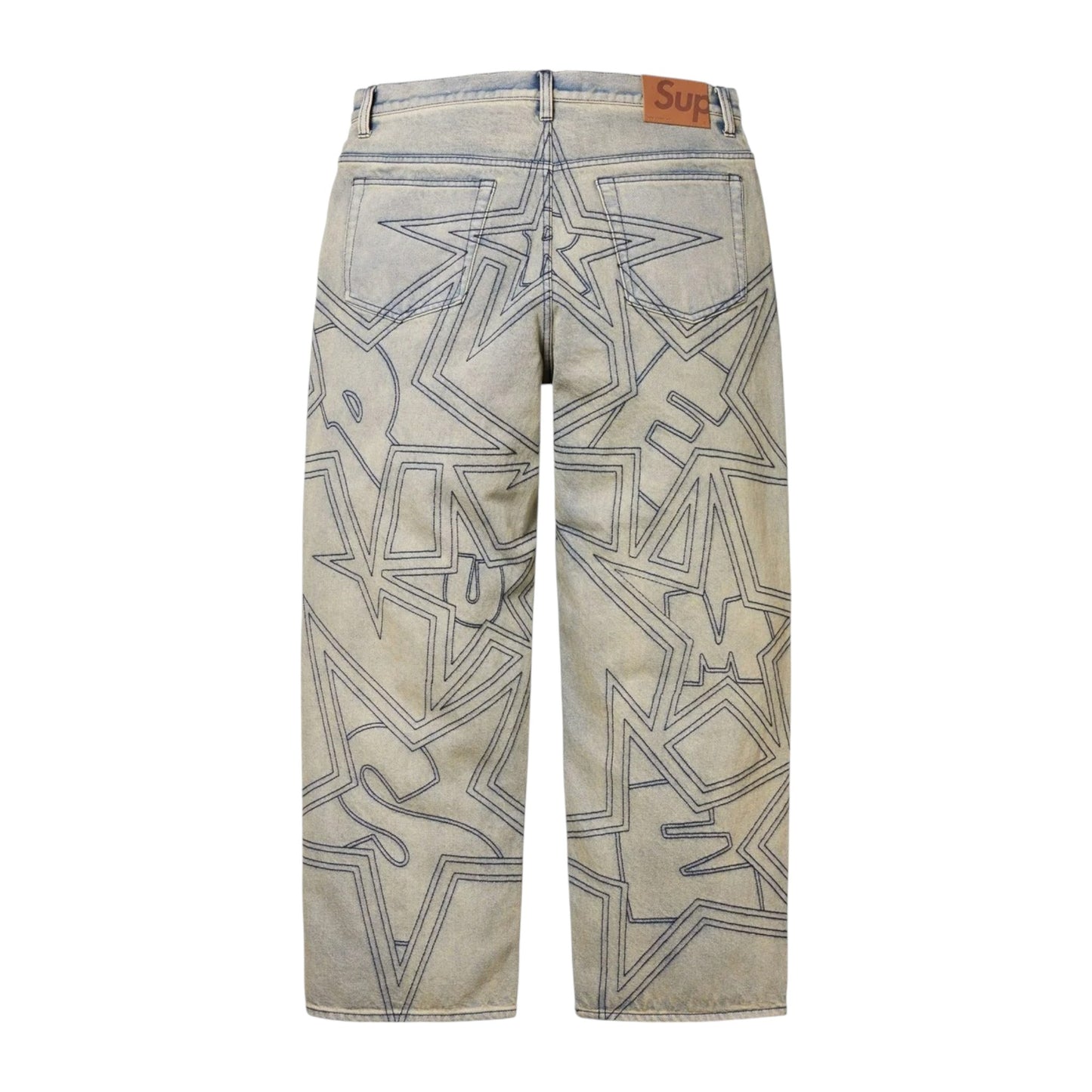 Supreme Stars Topstitch Baggy Jeans White
