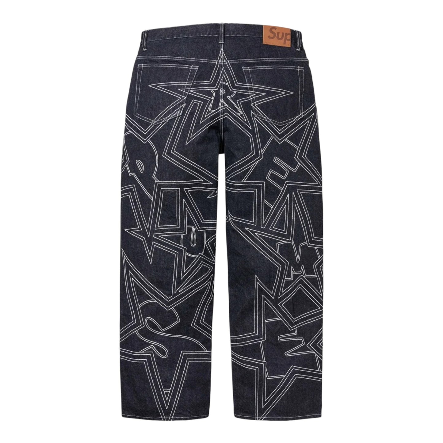 Supreme Stars Topstitch Baggy Jeans Navy