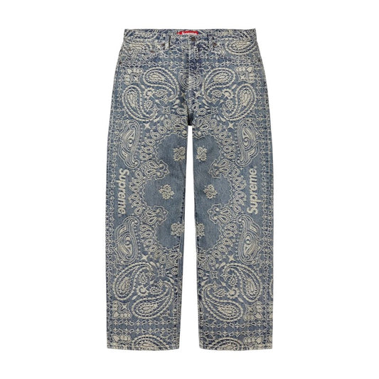 Supreme Bandana Jacquard Baggy Jeans Blue