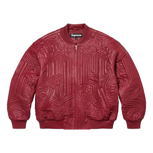 Supreme Mister Cartoon Leather Jacket Red