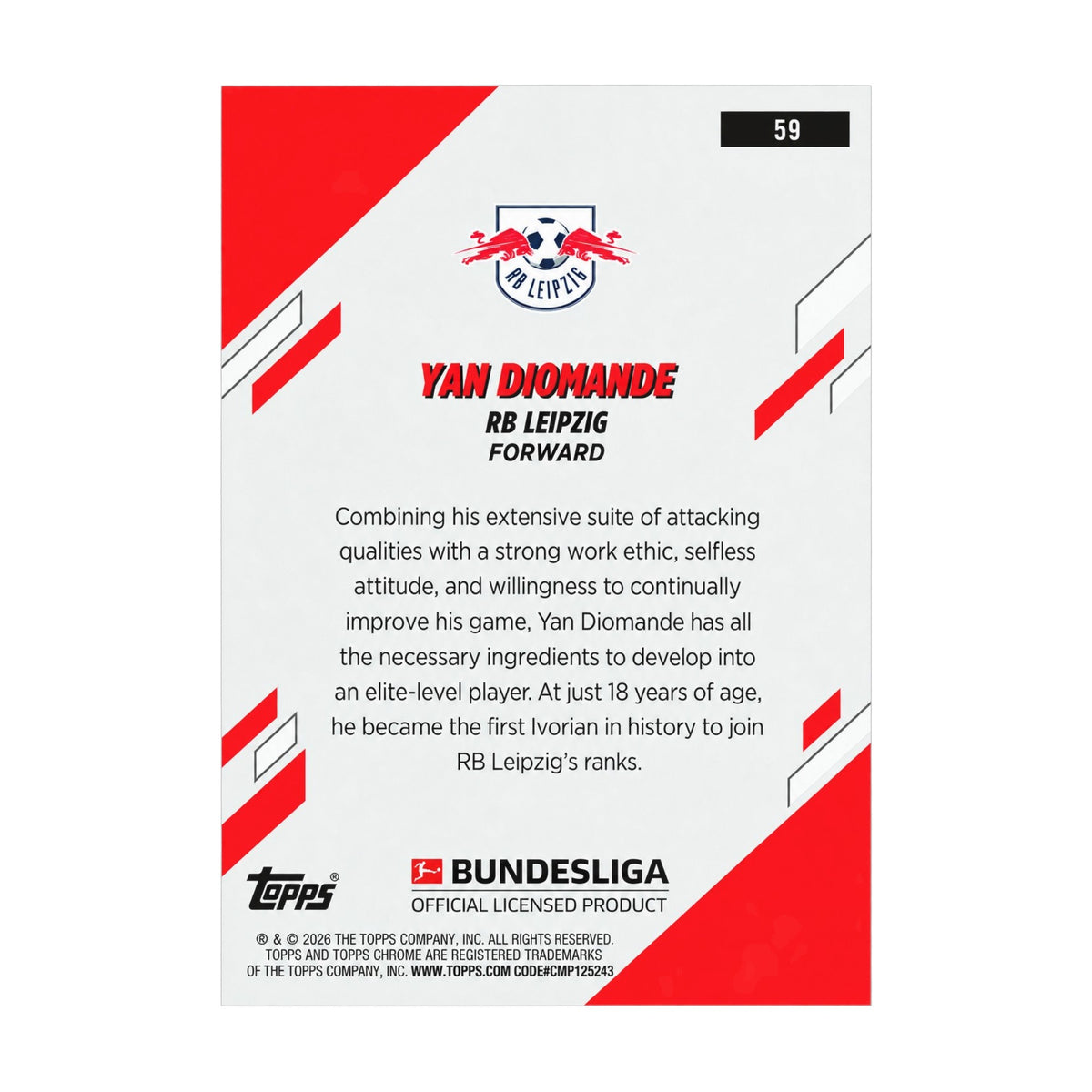 Topps Bundesliga Chrome 25/26 Yan Diomande RC RB Leipzig Base