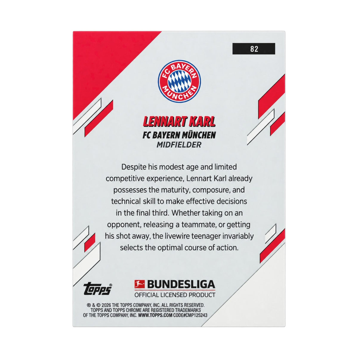 Topps Bundesliga Chrome 25/26 Lennart Karl RC Bayern München Base